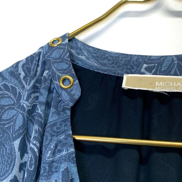 Michael Kors Blue Paisley Peasant Sleeve U Neck sheath Chiffon Dress formal - Picture 5 of 16